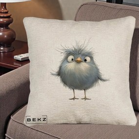 Perna Decorativa Pui Gri Pufos Zbarlit, 40x40 cm, Bej Canapea, Husa Detasabila, Perna Inclusa, BEKZ®