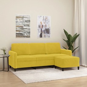 3201180 vidaXL Canapea cu 3 locuri și taburet, galben, 180 cm, catifea