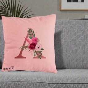 Cadou Personalizat - Perna Personalizata Monograma Rose Gold Litera A, 40x40 cm, Roz, Husa Detasabila, Perna Inclusa, BEKZ®
