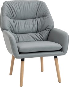 Scaun Decorativ Modern HOMCOM, Fotoliu Tapitat cu Leathaire cu Dublu Strat de Umplutură, Cadru de Oțel și Picioare de Lemn de Cauciuc pentru Sufragerie, Dormitor, Gri | Aosom Romania