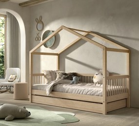 Pat Casă Forrest Beech 90x200 cm, pentru Camera Copii, din Lemn de Fag, cu Sertar – Vipack