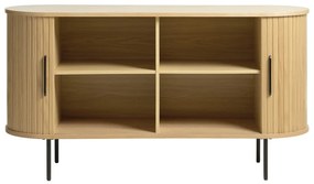 Comodă în culoare naturală joasă cu aspect de lemn de stejar cu ușă glisantă 140x76 cm Nola – Unique Furniture
