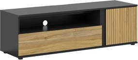 Comoda TV LUEN, stejar/negru, PAL laminat, 155x46x47 cm