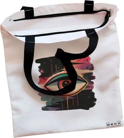 Sacosa de Panza pentru Cumparaturi, Geanta Tote, model Celestial Eye 8, Cu fermoar, 38x34.5 cm, Alba, BEKZ®
