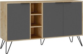 Comoda CLARA, stejar/gri antracit, PAL melaminat/metal, 142x36x83 cm