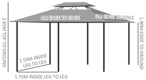 Outsunny Pavilion 3x4m cu 6 părți laterale, cort de petrecere cu acoperiș dublu gri închis | Aosom Romania