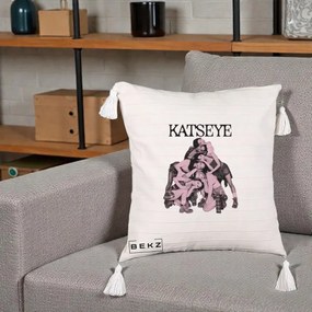 Perna Personalizata K-pop KATSEYE Foto Roz Vintage, 40x40 cm, Bej cu Franjuri, Husa Detasabila, Perna Inclusa, BEKZ®