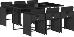 vidaXL Set mobilier de grădină cu perne, 7 piese, negru, poliratan