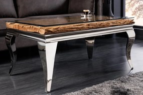 Masuta de cafea, Lemn de Tec, Sticla, Otel Crom, MODERN BAROCK BARRACUDA 100cm