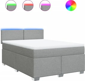vidaXL Pat box spring cu saltea, gri deschis, 140x190 cm, textil