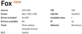 Spot LED directionabil pentru sina Link, FOX 15W CRI80 41° 3000K BK 250427 IDL