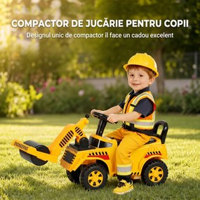 AIYAPLAY Compactor Rutier de Călărit pentru Copii 1-4 Ani, cu Rolă Reglabilă, Claxon și Spațiu sub Scaun, Galben | Aosom Romania