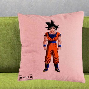 Perna Personalizata Dragon Ball Goku Complet in Gi Portocaliu, 40x40 cm, Roz, Husa Detasabila, Perna Inclusa, BEKZ®