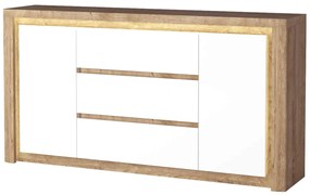 Comodă Livia 08 (cu iluminat LED) (Stejar ribbeck + Alb lucios). 1057864