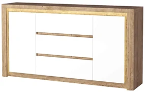 Comodă Livia 08 (cu iluminat LED) (Stejar ribbeck + Alb lucios). 1057864
