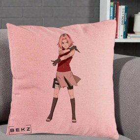 Perna Personalizata Naruto Sakura Haruno Portret, 40x40 cm, Roz, Husa Detasabila, Perna Inclusa, BEKZ®