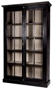 Vitrina, negru, din lemn masiv de pic, cu aspect vintage, double, Paris
