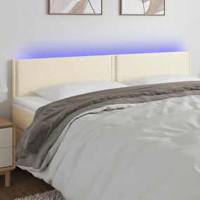 Tablie de pat cu LED, crem, 160x5x78 88 cm, piele ecologica 1, Crem, 160 x 5 x 78 88 cm