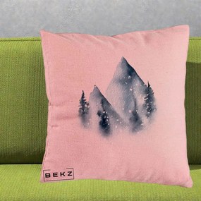 Perna Decorativa Munti Inzapeziti Acuarela Indigo, 40x40 cm, Roz, Husa Detasabila, Perna Inclusa, BEKZ®