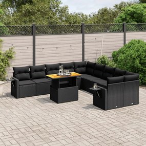 vidaXL Set canapele de grădină cu perne, 11 piese, negru, poliratan