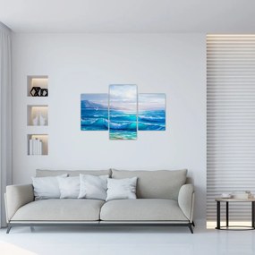 Tablou - Pictură în ulei de mare cu pescăruși (90x60 cm)