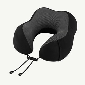 Perna de calatorie cervicala memory foam pentru gat, husa catifea, Negru/Gri