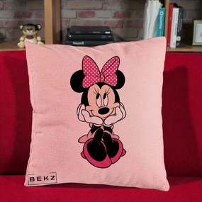 Perna Personalizata Minnie Mouse cu Fundita, 40x40 cm, Roz, Husa Detasabila, Perna Inclusa, BEKZ®