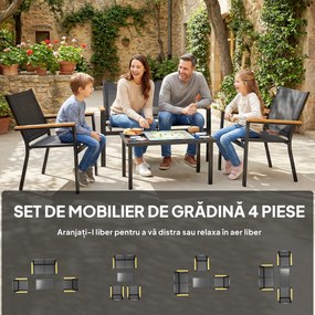 Outsunny Set Mobilier Exterior, Rezistent la Rugină, 4 Piese, Negru | Aosom Romania