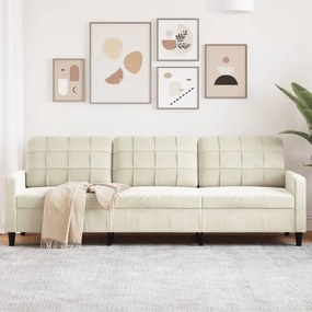 vidaXL Canapea cu 3 locuri, crem, 210 cm, material catifea