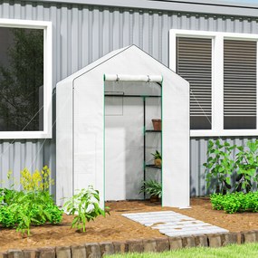 Outsunny Seră de grădină cu 1 ușă, 2 ferestre și 2 rafturi în formă de U pentru legume, plante, flori, copertină PE 140x73x190 cm | Aosom Romania
