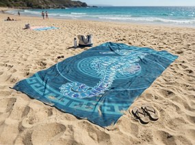 Prosop de plaja XXL cu uscare rapida HIPPORA albastru 150 x 210 cm, 100% microfibra