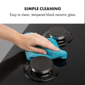 Ignito, plită pe gaz, 5 arzătoare, arzător Sabaf, sticlă ceramică, negru