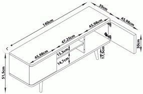 Comodă TV cu aspect de lemn de stejar Støraa Caitlin, alb
