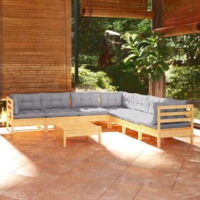 3096796 vidaXL Set mobilier de grădină cu perne gri, 8 piese, lemn masiv pin
