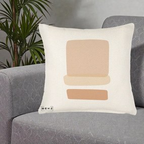Perna Decorativa Abstract Forme Bej Poudre, 40x40 cm, Crem Reliefat, Husa Detasabila, Perna Inclusa, BEKZ®