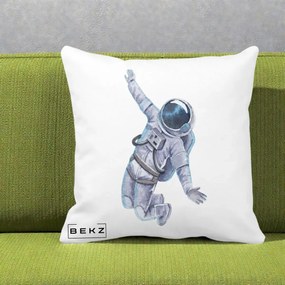 Perna Decorativa Astronaut Acuarela Zbor, 40x40 cm, Alba Mata, Husa Detasabila, Perna Inclusa, BEKZ®