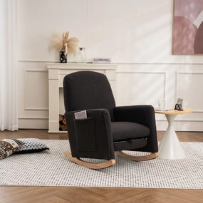 Scaun balansoar cu taburet, fotoliu de relaxare cu spătar înalt, material Teddy, 67x96-127x96 cm, Gri închis
