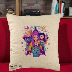 Perna Personalizata K-pop HUNTRX Trio cu Pisica Stele, 40x40 cm, Bej, Husa Detasabila, Perna Inclusa, BEKZ®
