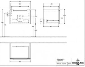 Set mobilier 58.7cm Villeroy&amp;Boch Subway 2.0 alb lucios, cu lavoar Subway 2.0, A68700DH+7113F001