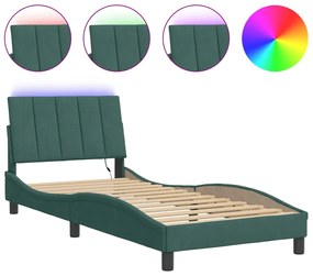 3213748 vidaXL Cadru de pat cu lumini LED, verde închis, 80x200 cm, catifea