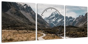 Tablou - Poteca în valea muntelui Mt. Cook (cu ceas) (90x30 cm)