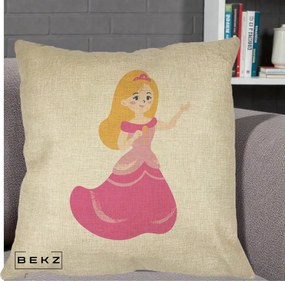 Perna Personalizata Printesa Roz cu Microfon, 40x40 cm, Crem, Husa Detasabila, Perna Inclusa, BEKZ®