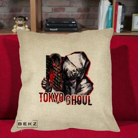 Perna Personalizata Tokyo Ghoul Ken Kaneki Anime, 40x40 cm, Crem, Husa Detasabila, Perna Inclusa, BEKZ®