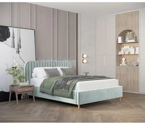 Pat verde mentă tapițat cu spațiu de depozitare cu somieră 120x200 cm Noto – Maison de Rêve