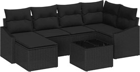 vidaXL Set de canapea cu pernă 7 pcs Negru poliratan