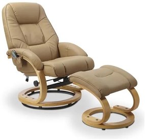 Scaun de masaj Matador cu taburet, bej/lemn natural