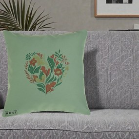 Perna Decorativa Inima Florala Botanica, 40x40 cm, Verde, Husa Detasabila, Perna Inclusa, BEKZ®