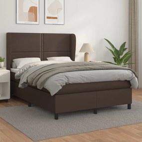 3128976 vidaXL Pat box spring cu saltea, maro, 140x200 cm, piele ecologică