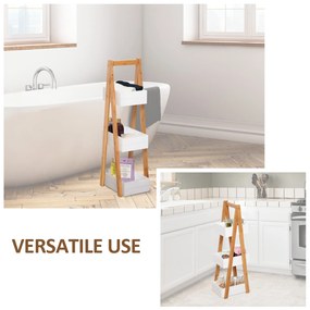 Raft cu 3 etajere Dulapior pentru baie cu economisire spatiu si multifunctional din lemn MDF si bambus 21x30x81cm, Alb HOMCOM | Aosom RO