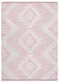 Covor ECO SISAL BOHO MOROC Caro 22312 franjuri - două niveluri de lână roz / cremă, covor reciclat